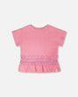 Crinkle Jersey Long T-Shirt With Crochet Insert Pink-0
