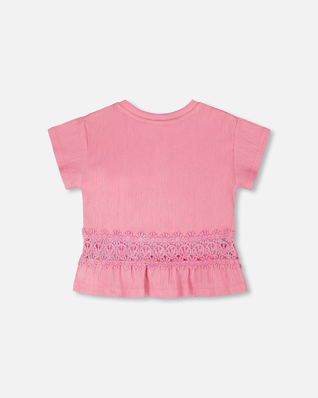 Crinkle Jersey Long T-Shirt With Crochet Insert Pink-2