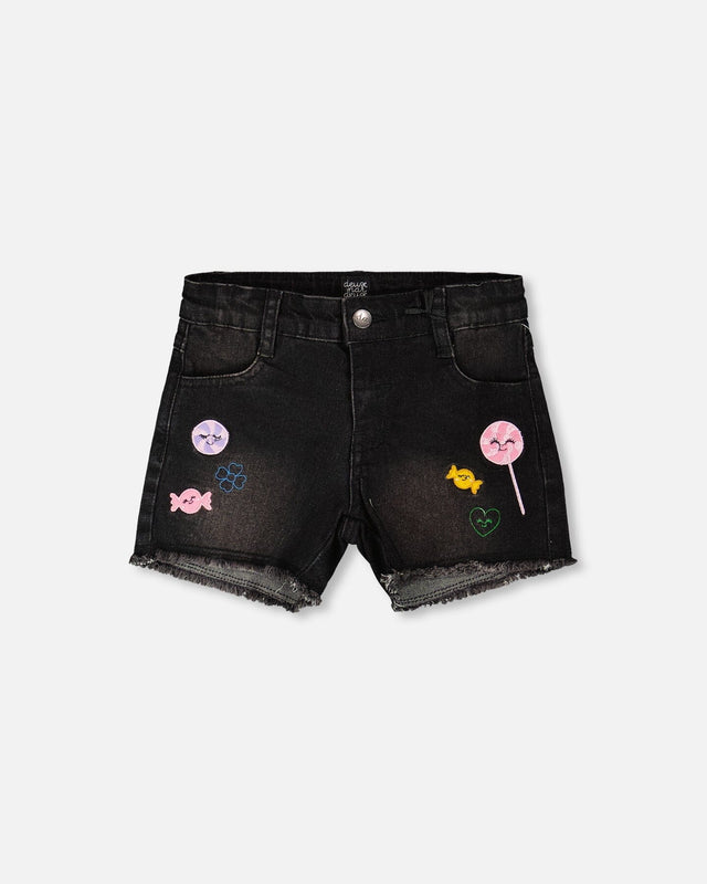 Black Denim Shorts With Embroidery-0