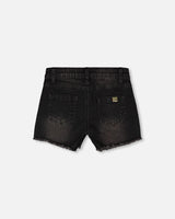 Black Denim Shorts With Embroidery-2