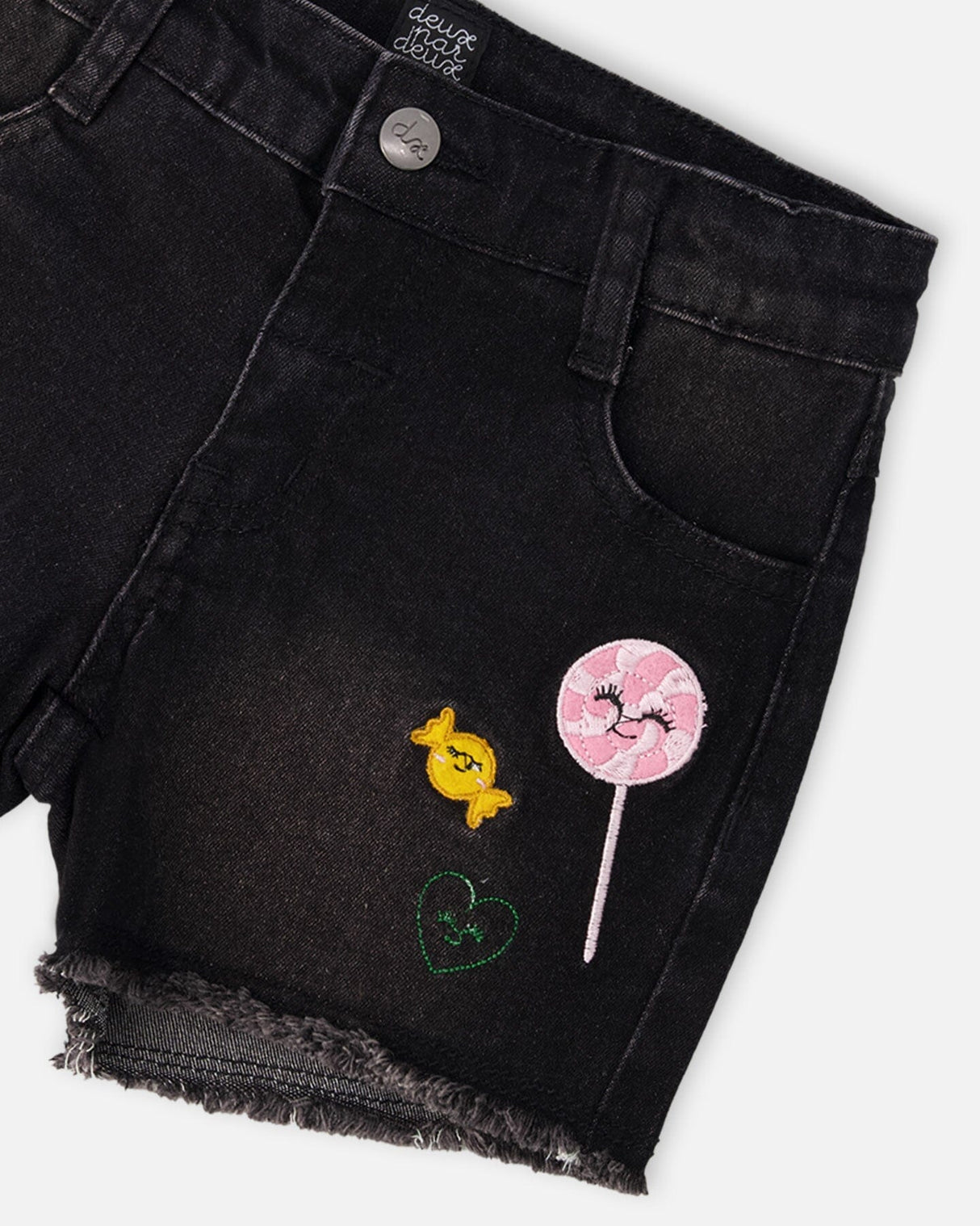 Black Denim Shorts With Embroidery-3