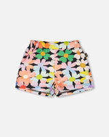 Jersey Shorts Black Printed Flowers-0