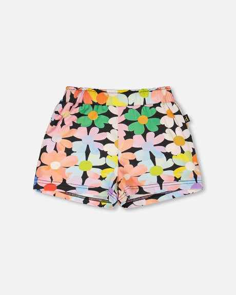 Jersey Shorts Black Printed Flowers-0