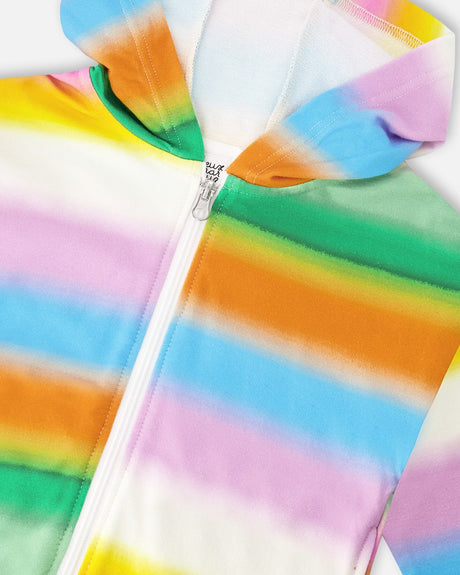 Printed French Terry Zip Front Hoodie Multicolored-3