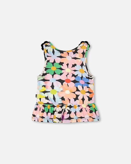 Jersey Tank Top Black Printed Flowers-2