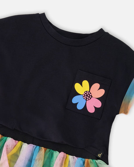 Organic Cotton And Mesh Dress Black-3