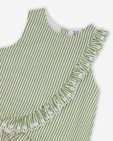 Top Green & Off White Stripes With Embroidered Ruffle-3