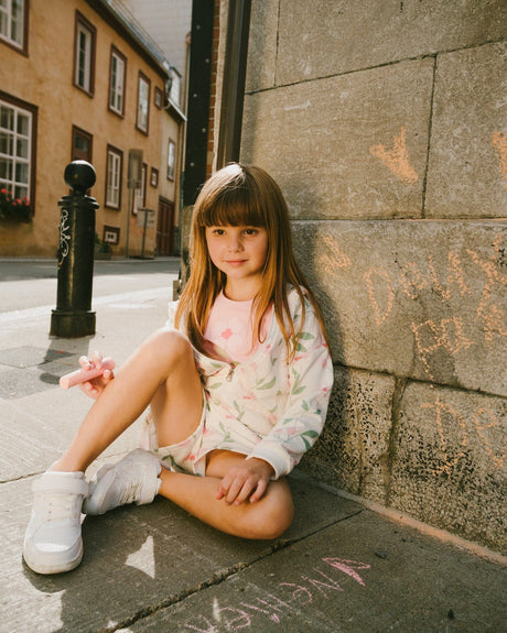 French Terry Shorts Off White Printed Flowers-1