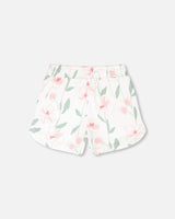 French Terry Shorts Off White Printed Flowers-3