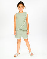 Shorts Green And Off White Stripes With Embroidery-1