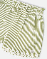 Shorts Green And Off White Stripes With Embroidery-3