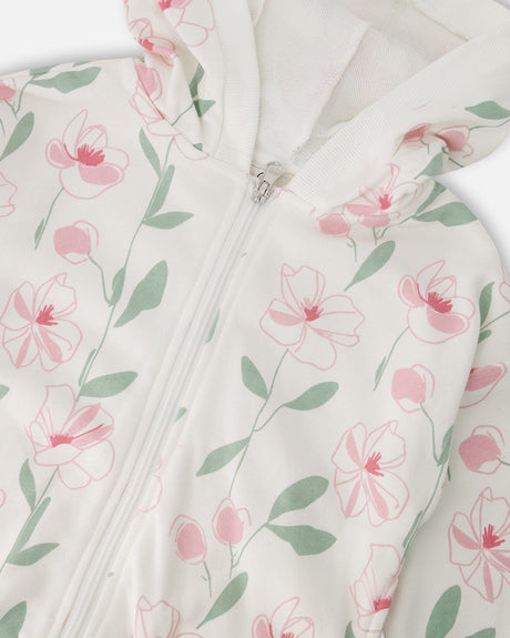 French Terry Hoodie Off White Printed Flowers-4