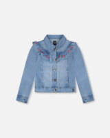 Light Blue Denim Jacket With Embroidery-0
