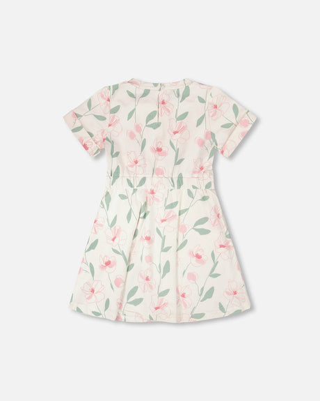 French Terry Dress Off White Printed Flowers-2