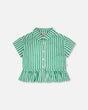Short Sleeve Striped Button Down Shirt Green-0