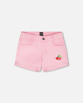 Pink Denim Shorts With Embroidery-0