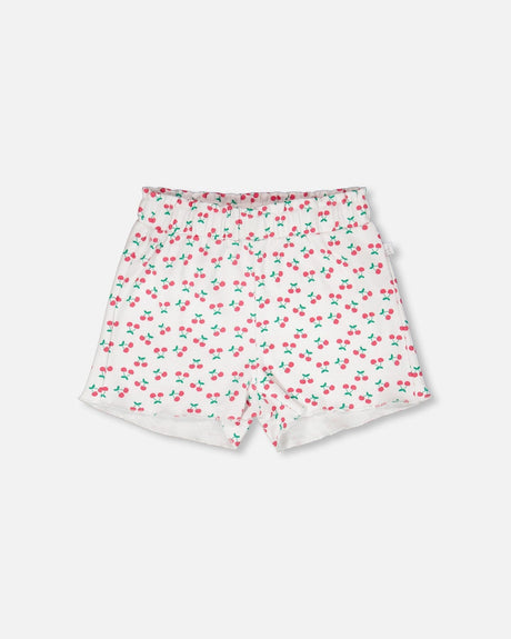 Rib Shorts White Printed Cherries-0