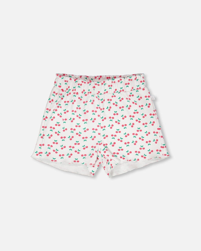 Rib Shorts White Printed Cherries-0