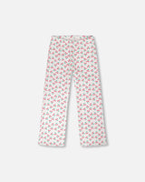 Rib Flare Leg Leggings White Printed Cherries-0