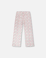 Rib Flare Leg Leggings White Printed Cherries-1