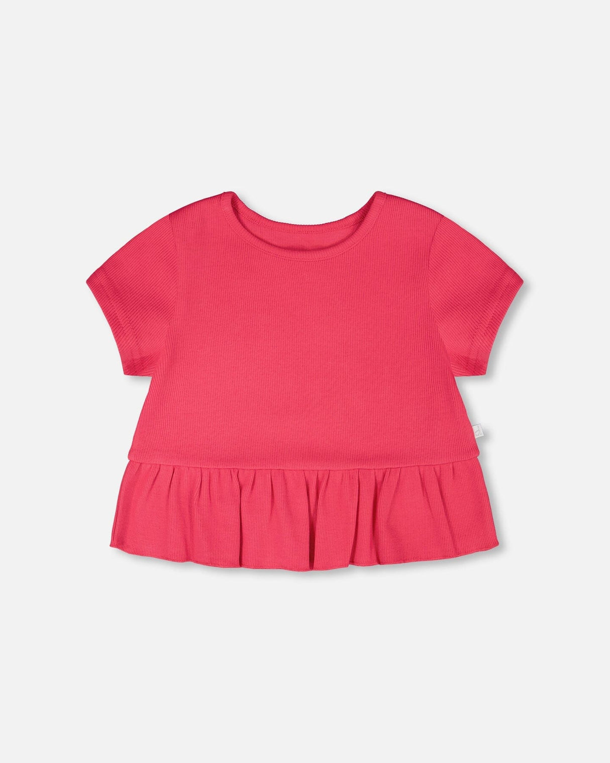 Rib Crop T-Shirt With Frill Pink-0