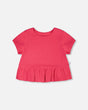 Rib Crop T-Shirt With Frill Pink-0