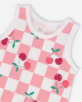 Organic Cotton Jersey Tank Top Pink Printed Cherries-3