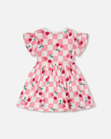Organic Cotton Jersey Dress Pink Printed Cherries-2