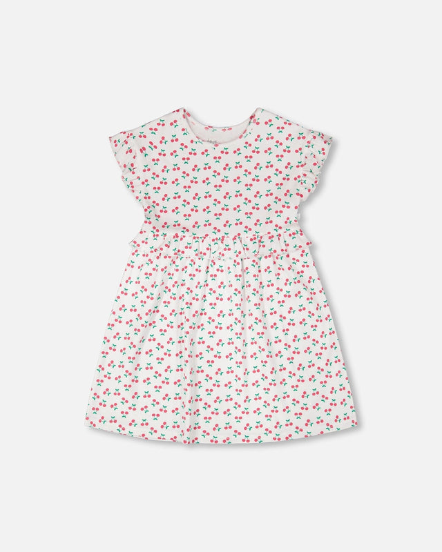 Cotton Rib Dress White Printed Cherries-0