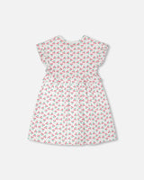 Cotton Rib Dress White Printed Cherries-1