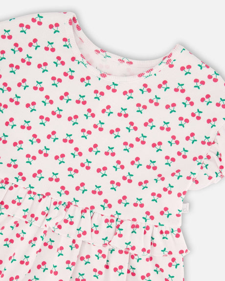 Cotton Rib Dress White Printed Cherries-2