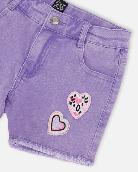Mauve Denim Shorts With Embroidery-4