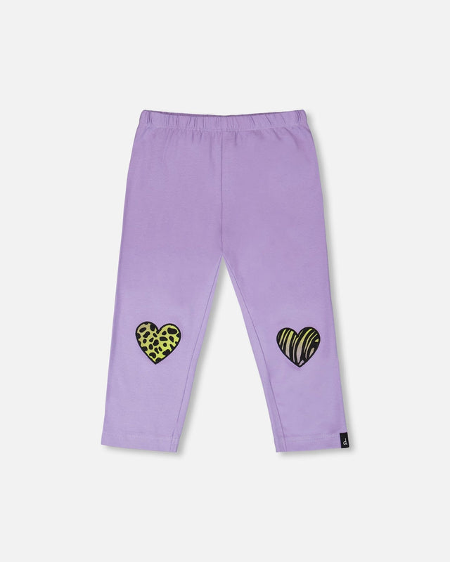 Organic Cotton Jersey Capri Mauve With Knee Screen Hearts Appliqués-0