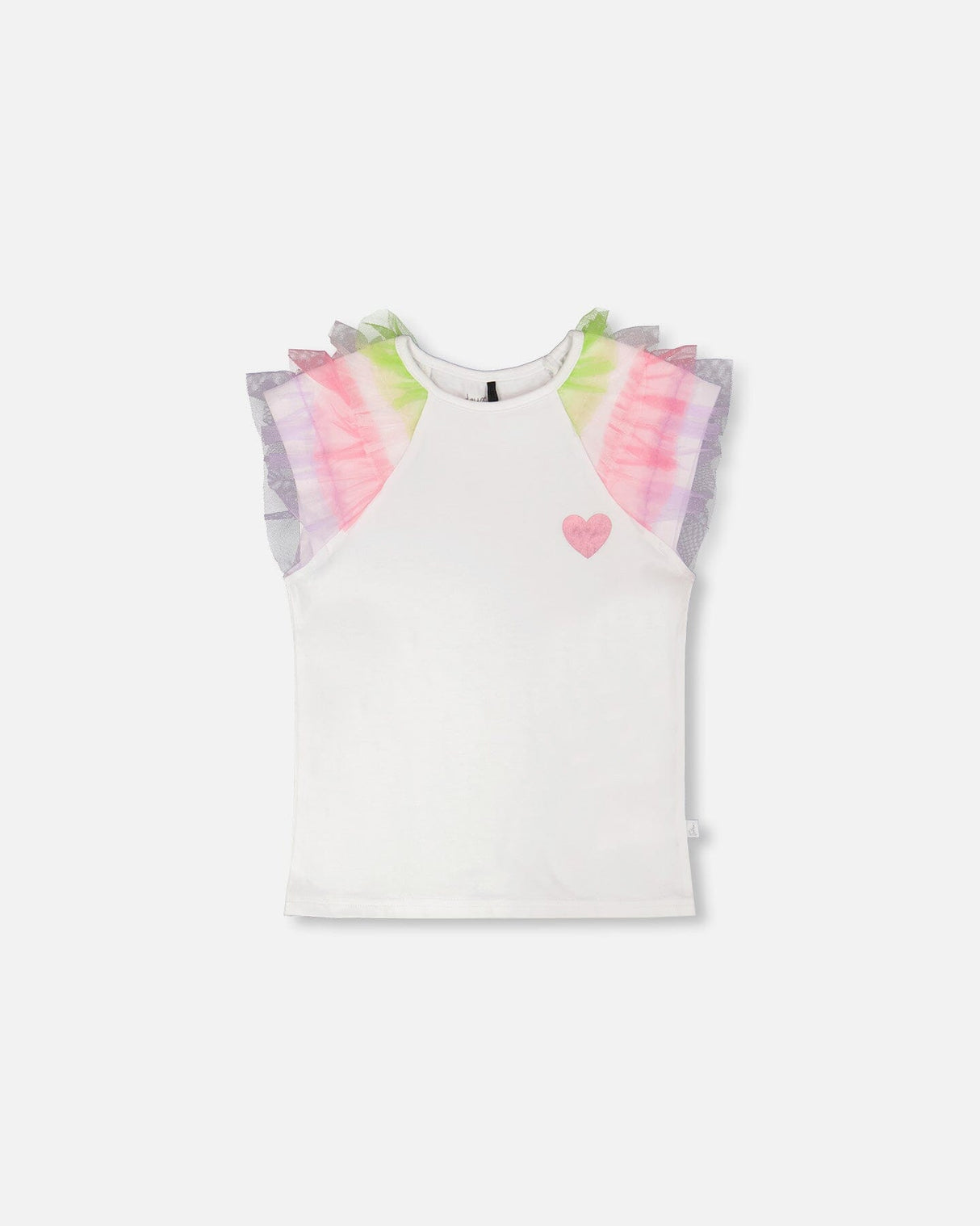 Organic Cotton Jersey T-Shirt White With Multicolor Mesh Sleeves-0
