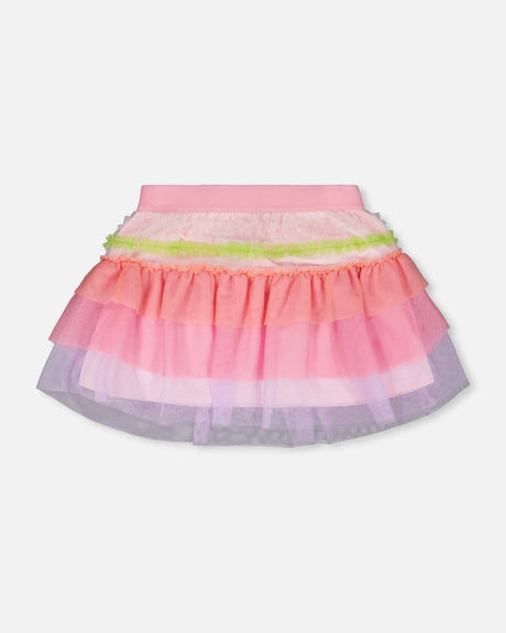 Mesh Skirt With Multicolor Frills-0