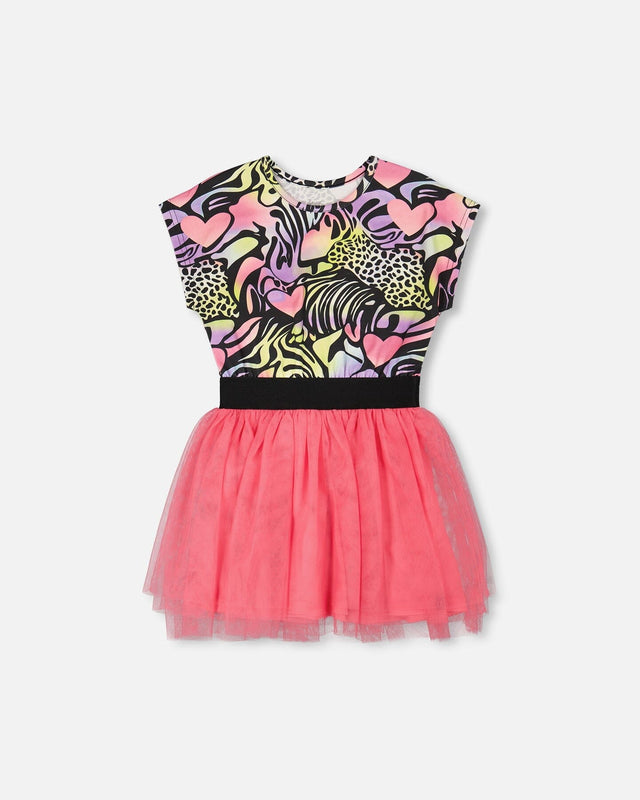 Bi-Material Dress Black Printed Multicolor-0