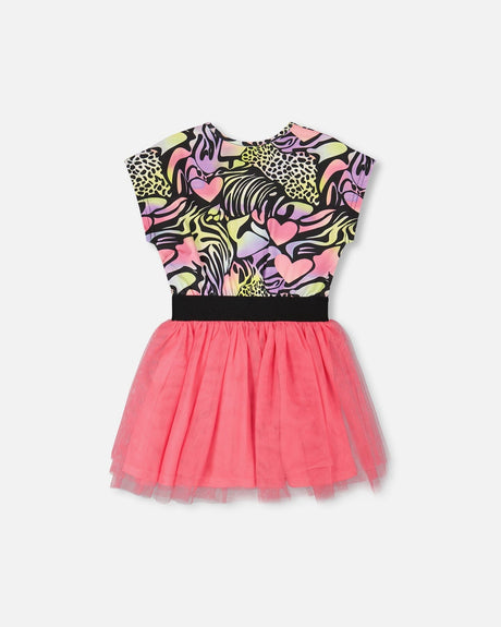 Bi-Material Dress Black Printed Multicolor-2