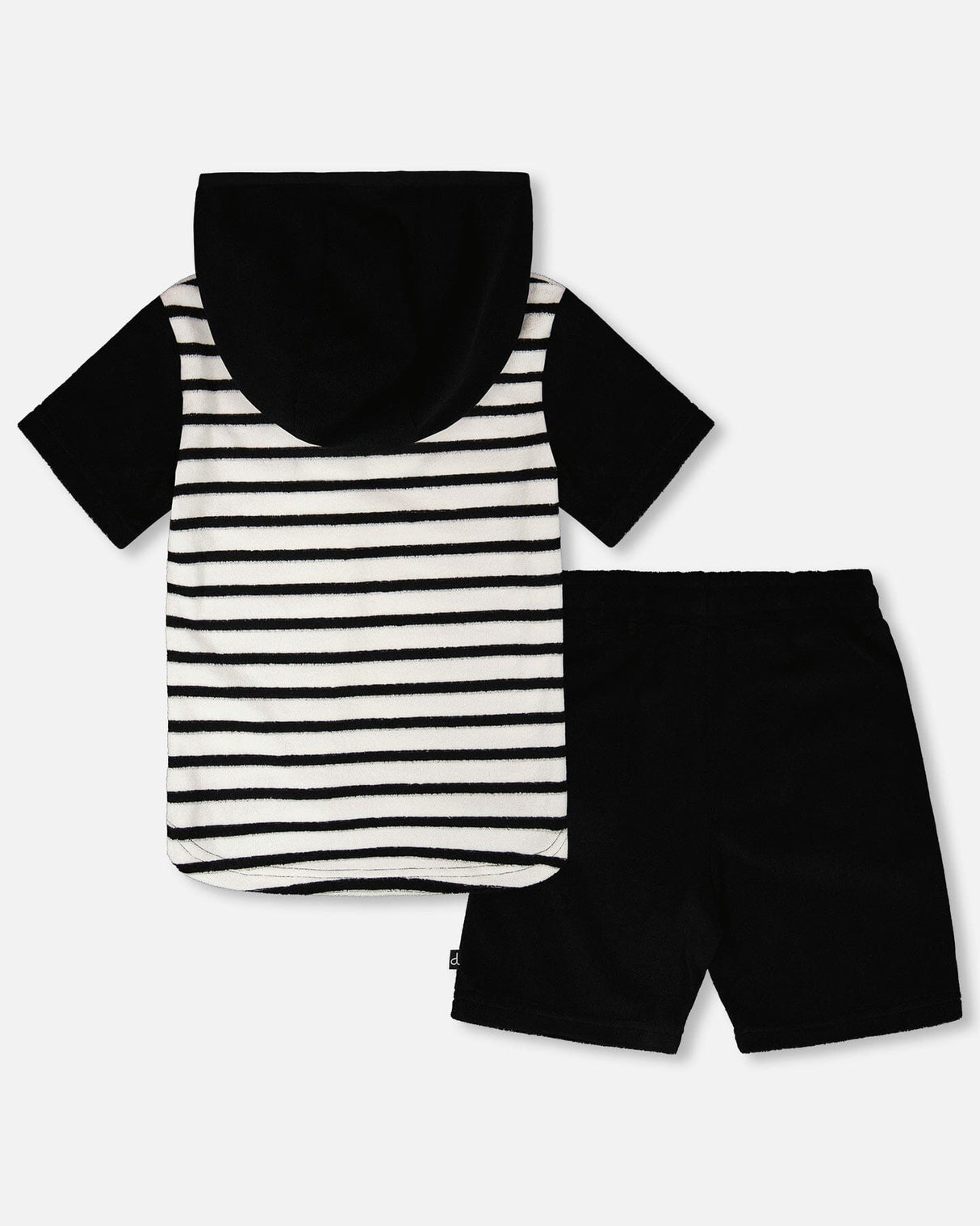 Hooded Terry T-Shirt With Shorts Set Black And White Stripes-3