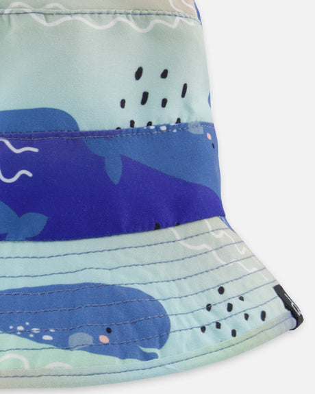 Recycled Polyester Beach Hat Blue Whale Print-3