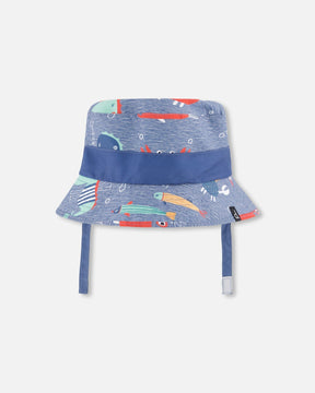 Recycled Polyester Beach Hat Blue Marine Animal Print-0