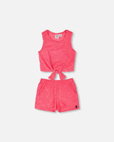 Terry Tank Top With Shorts Set Pink-0