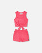 Terry Tank Top With Shorts Set Pink-0