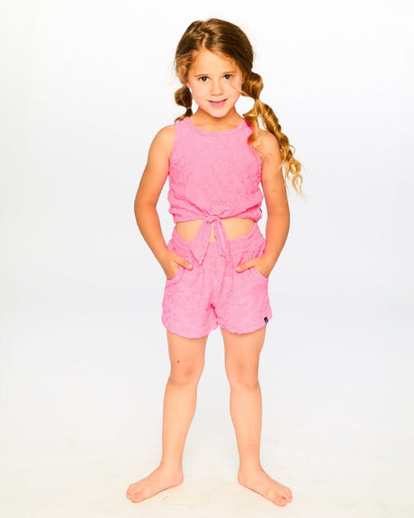 Terry Tank Top With Shorts Set Pink-3