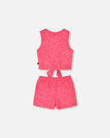 Terry Tank Top With Shorts Set Pink-4