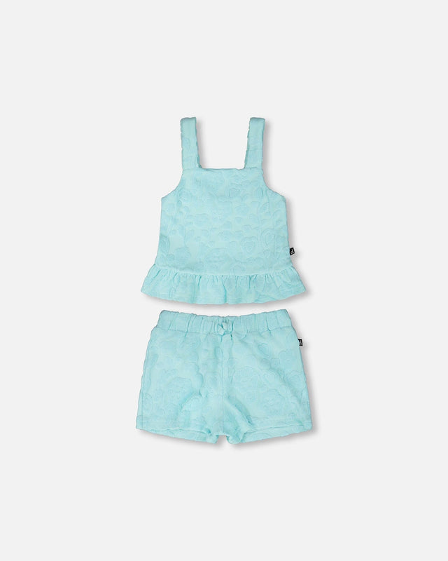 Terry Tank Top With Shorts Set Light Blue-0