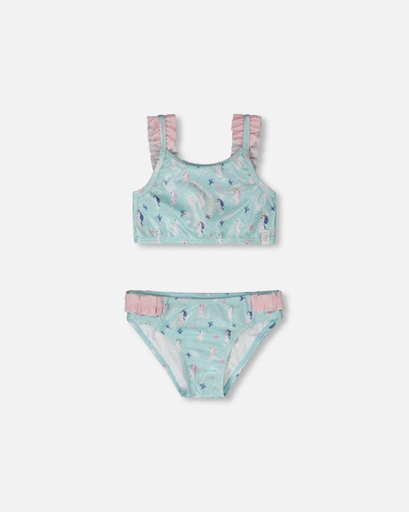 Two-Piece Swimsuit Blue Seahorse Print-0