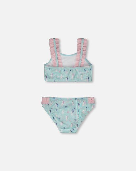 Two-Piece Swimsuit Blue Seahorse Print-2