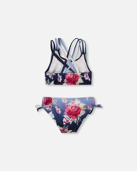 Two-Piece Swimsuit Blue Rose Print-3