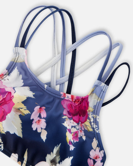 Two-Piece Swimsuit Blue Rose Print-4