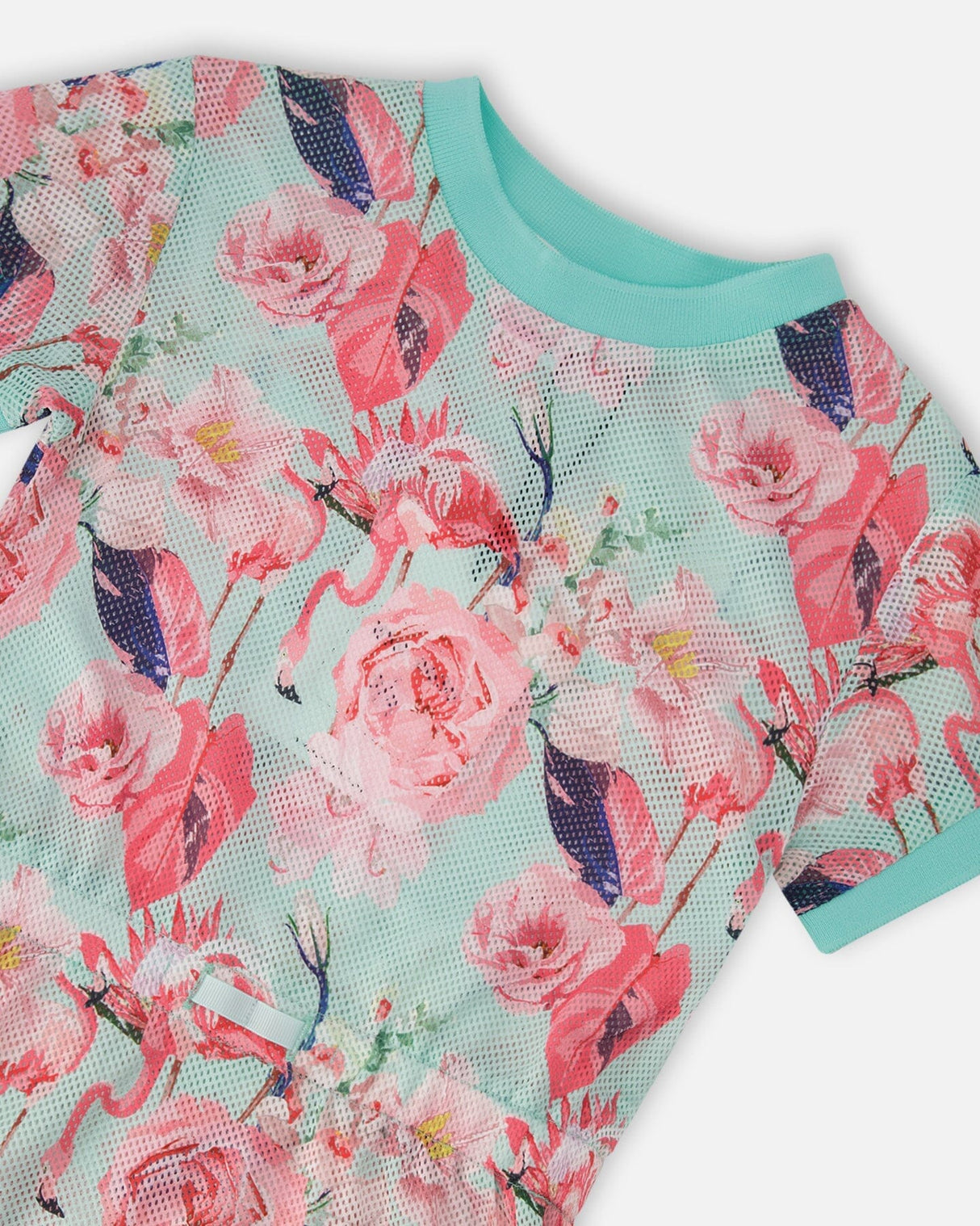 Mesh Beach Dress Blue Flamingo Print-4